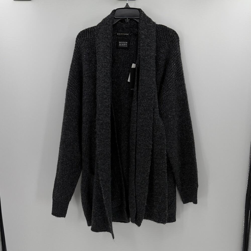 Scotch & Soda Women's Cardigan with built in Scarf - Gray with metallic - XL NWT
